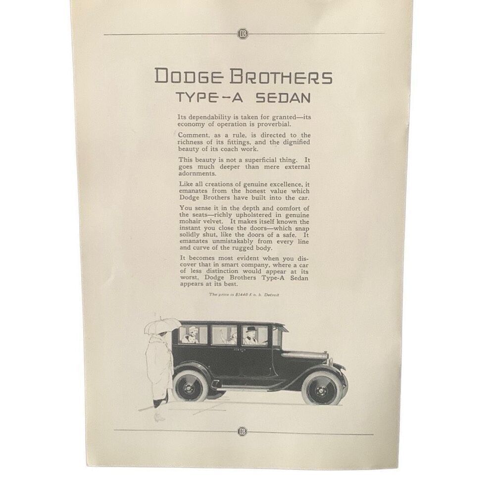 Vintage 1923 Dodge Brothers Type A Sedan Ad Advertisement